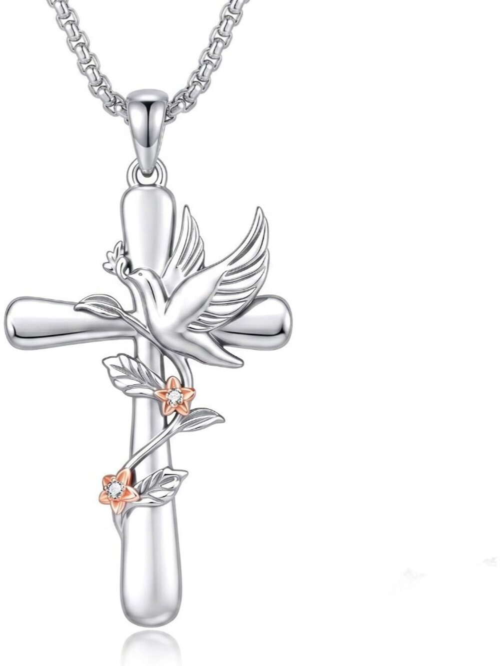 Women's White Dove Plated Holy Spirit Religious Jewelry Cross Pendant Necklace